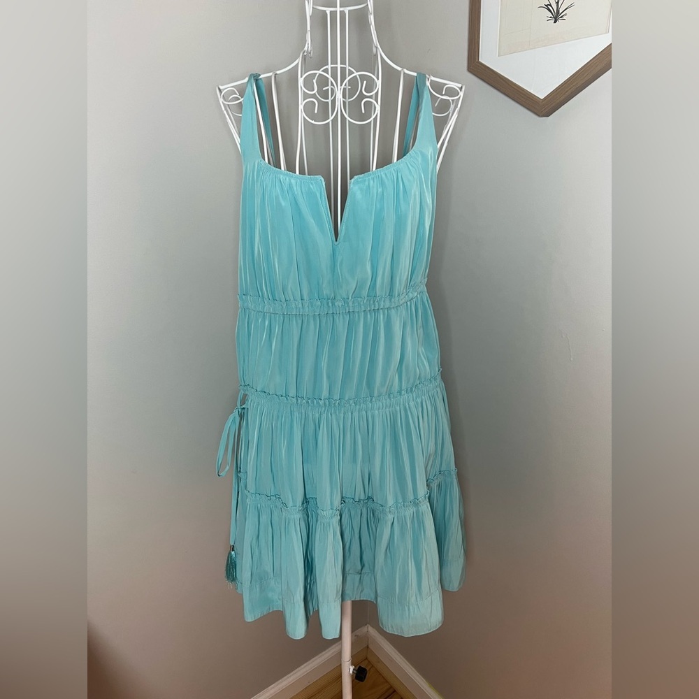 Ramy Brook Margot Tiered Mini Dress In Island Turquoise Tassel Size M - Picture 4 of 8